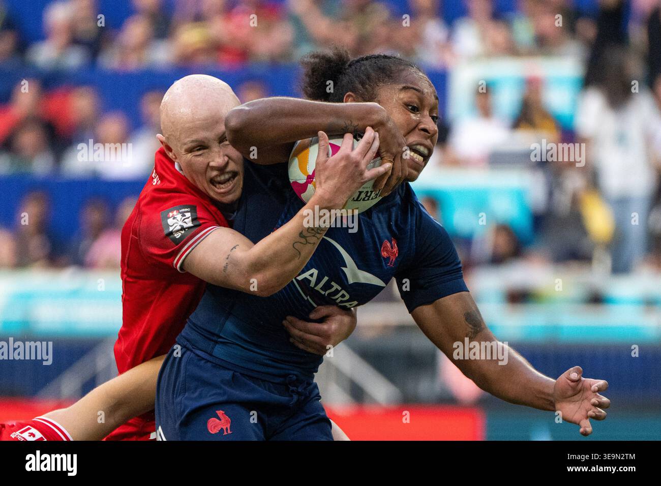 Anaick Konyi from team France and Olivia Apps from Team Canada during a ...