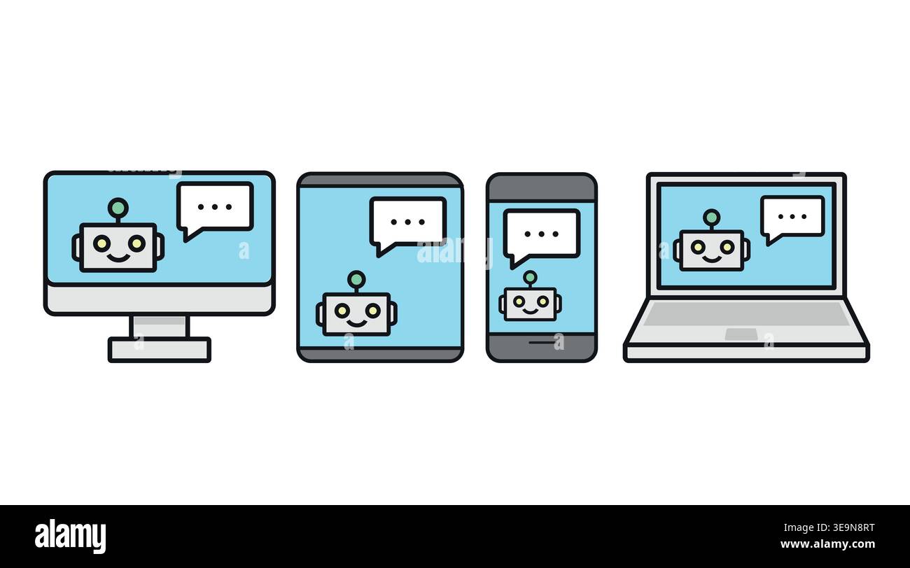 Multi-device AI chatbot icon set Stock Vector