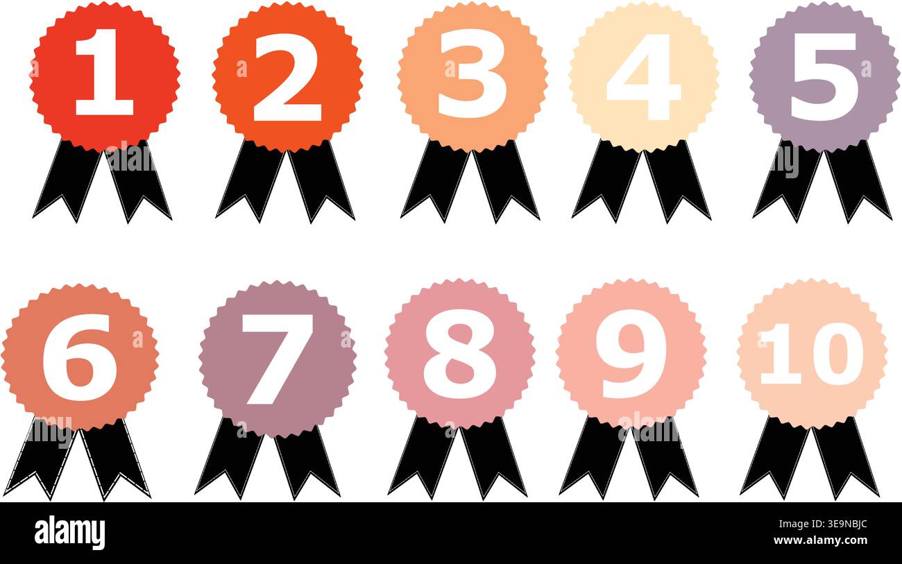 Number Award Ribbon Badge Vector Set – Ranking Medal Collection, Winner ...