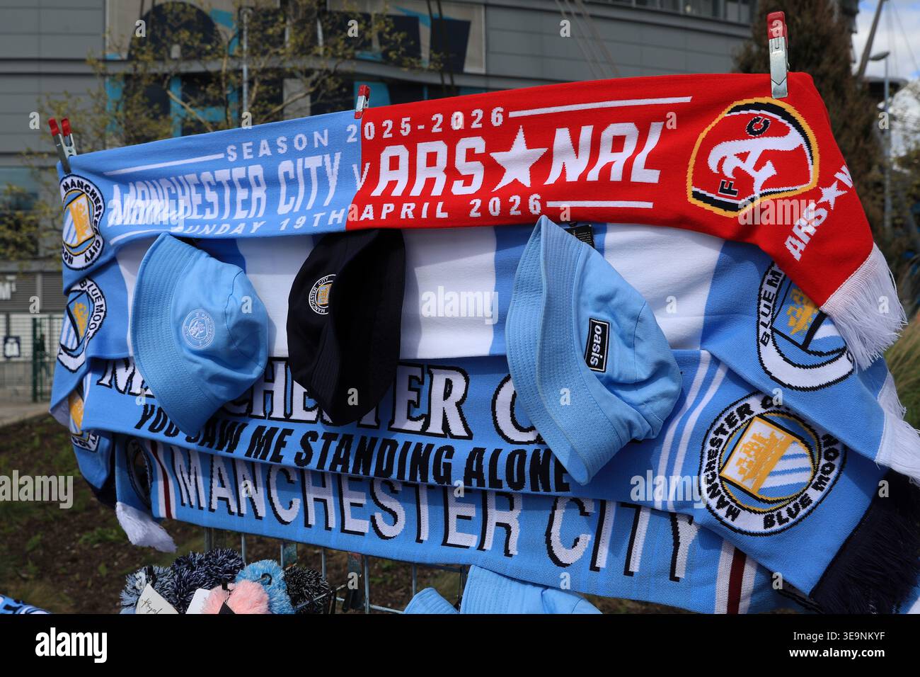 Manchester city premier league scarves hi-res stock photography