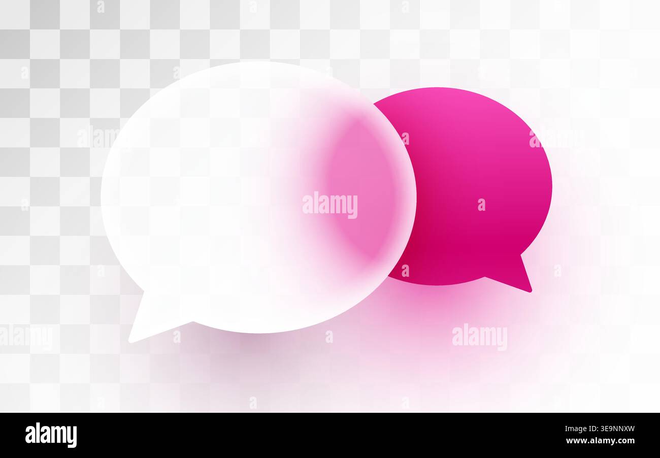 Glassmorphism style speech bubbles on transparent background. Creative web chat element. Vector illustration Stock Vector