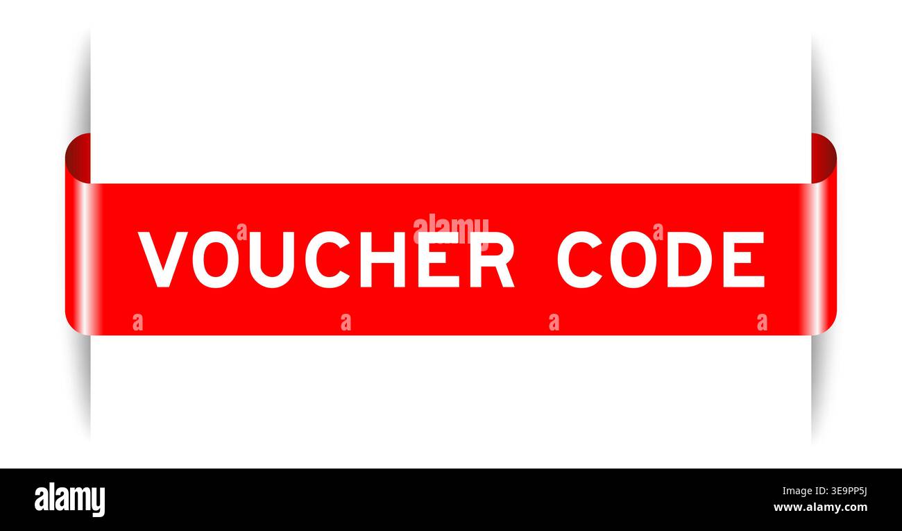 Red color inserted label banner with word voucher code on white background Stock Vector