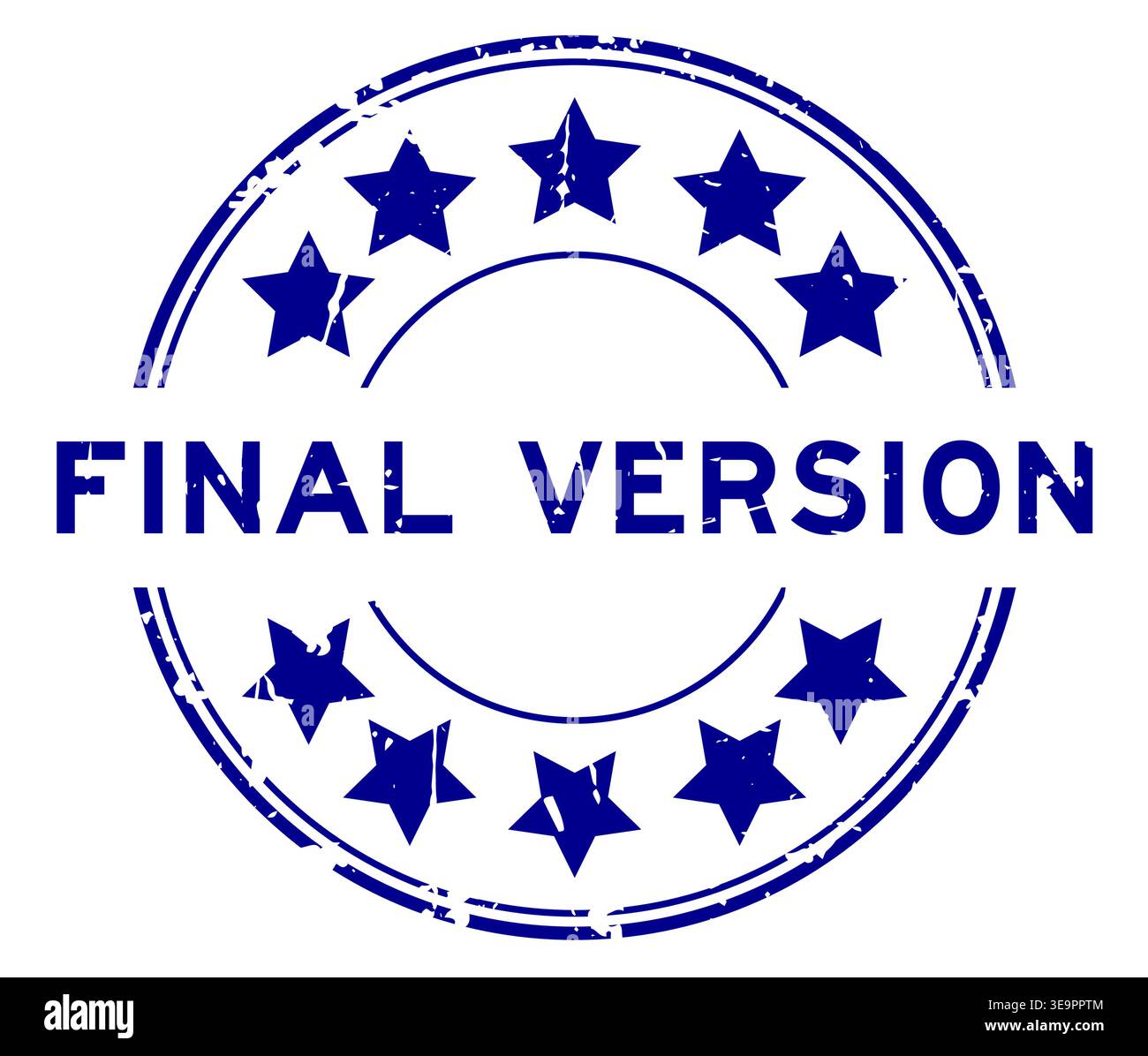 Grunge blue final version word with star icon round rubber seal stamp ...