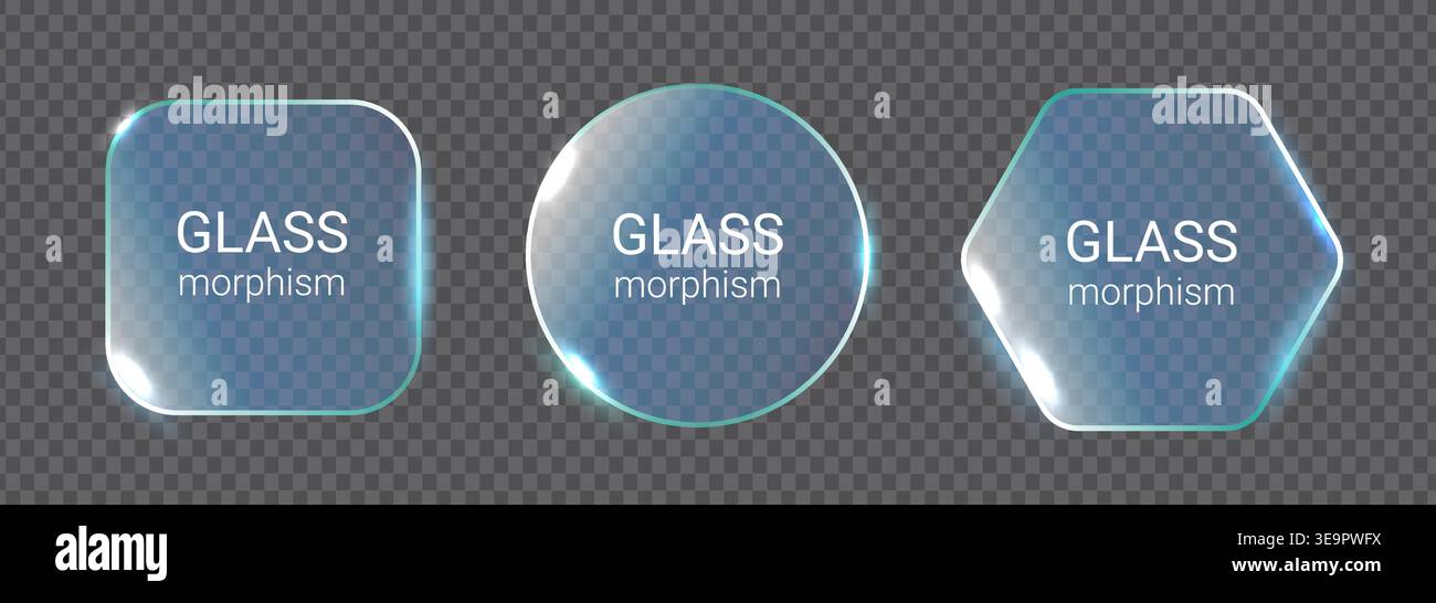 Glassmorphism icons float on grey background Stock Vector