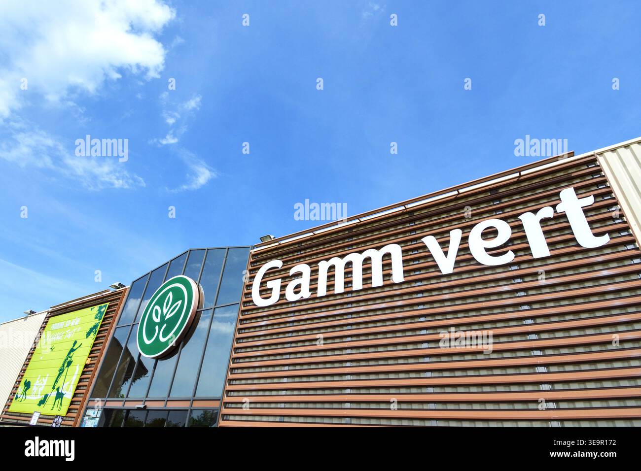 Exterior of a "Gamm Vert" French gardening supplies store - Le Blanc, Indre (36), France. Stock Photo