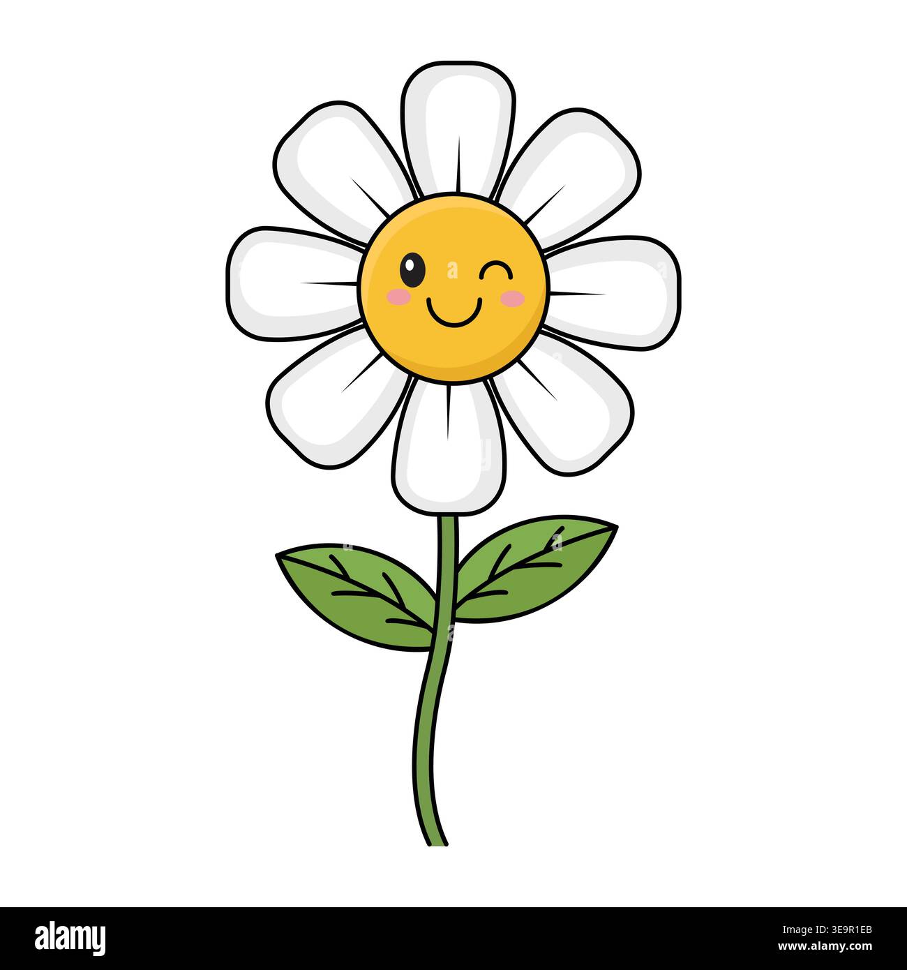 Smiling Daisy Flower Character with Winking Face Cute Spring Floral ...