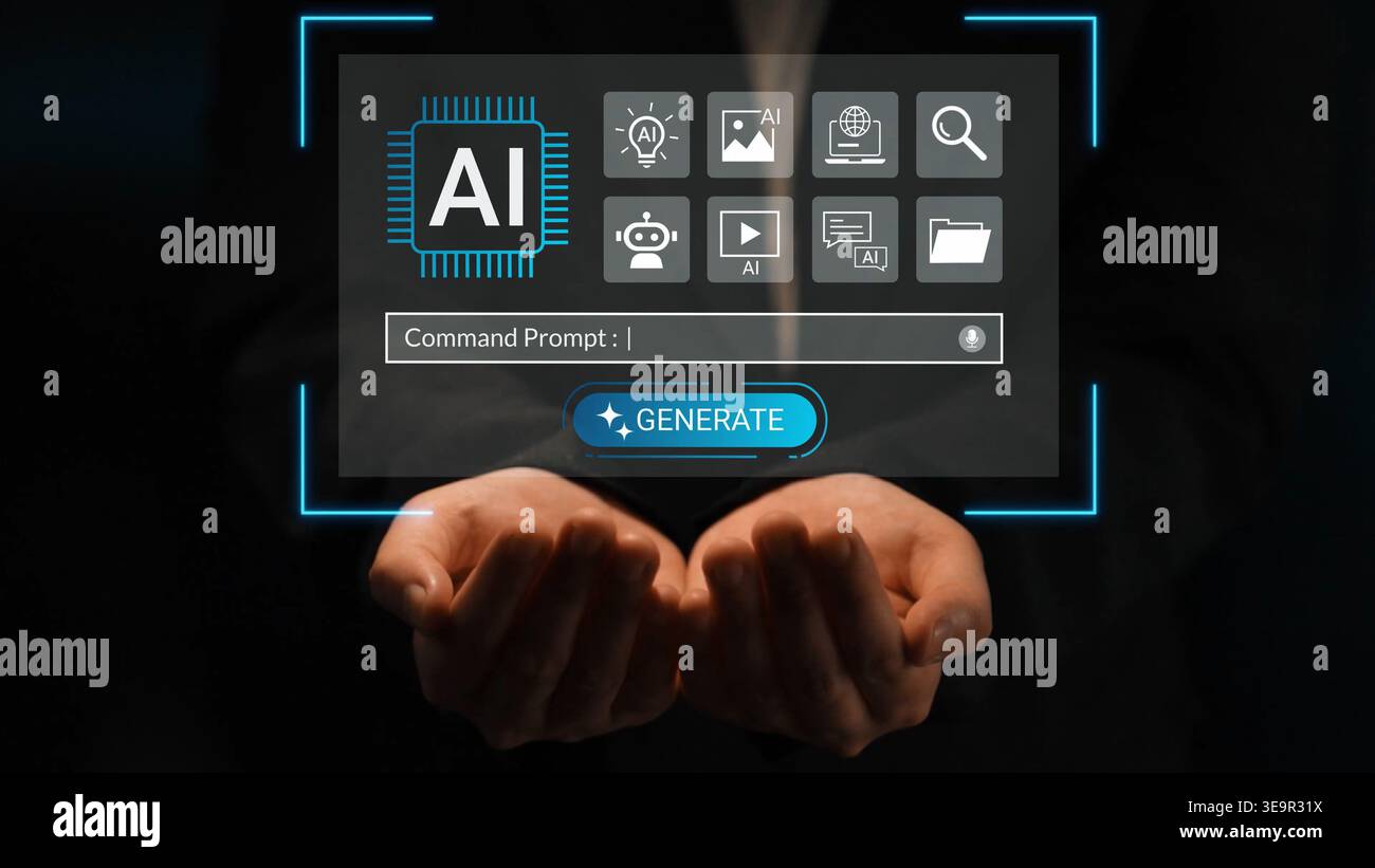 Innovative AI Interface Display in Hands with Command Prompt Feature ...
