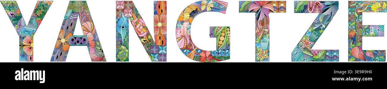 Yangtze word. Hand drawn lettering. Vector text. Stock Vector