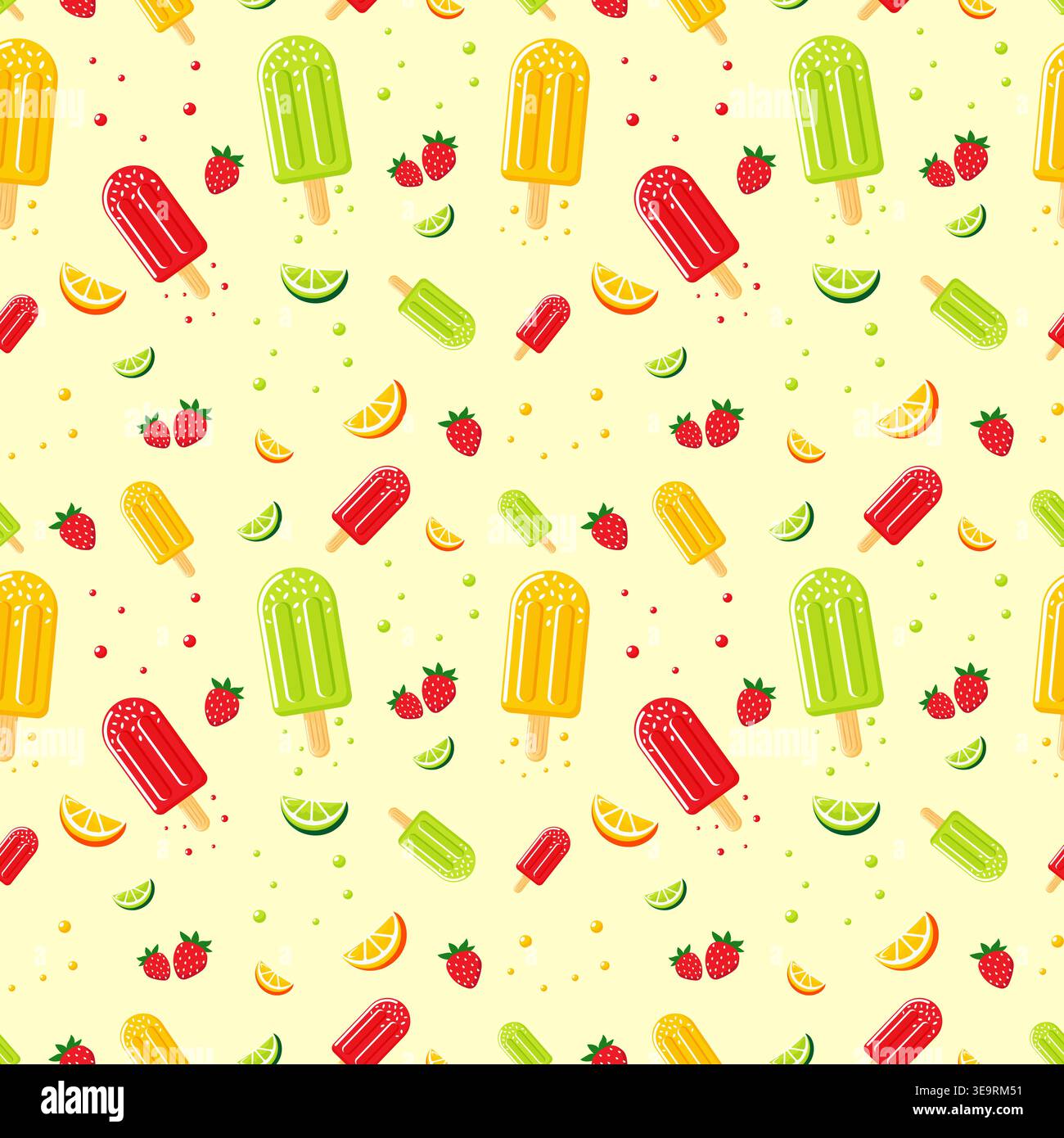 Summer popsicle and fruit seamless pattern vector illustration. Stock Vector