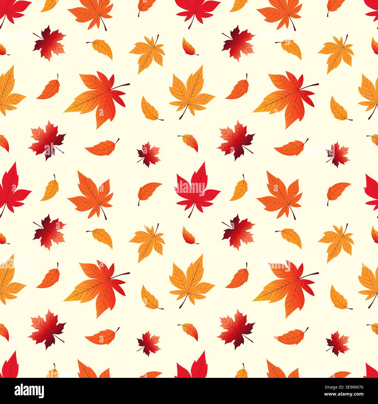 Autumn leaves seamless pattern with maple foliage vector illustration. Stock Vector