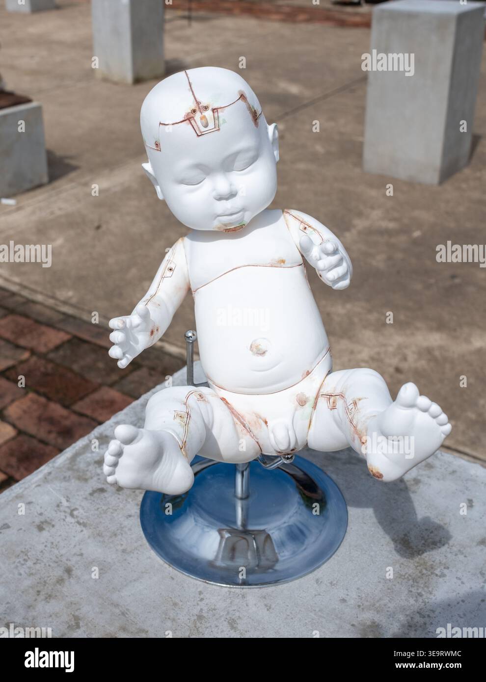'How Muvh is He" by Sungwoong Lee - Ceramic art sculpture exhibit at market in Chinag Mai Thailand Stock Photo