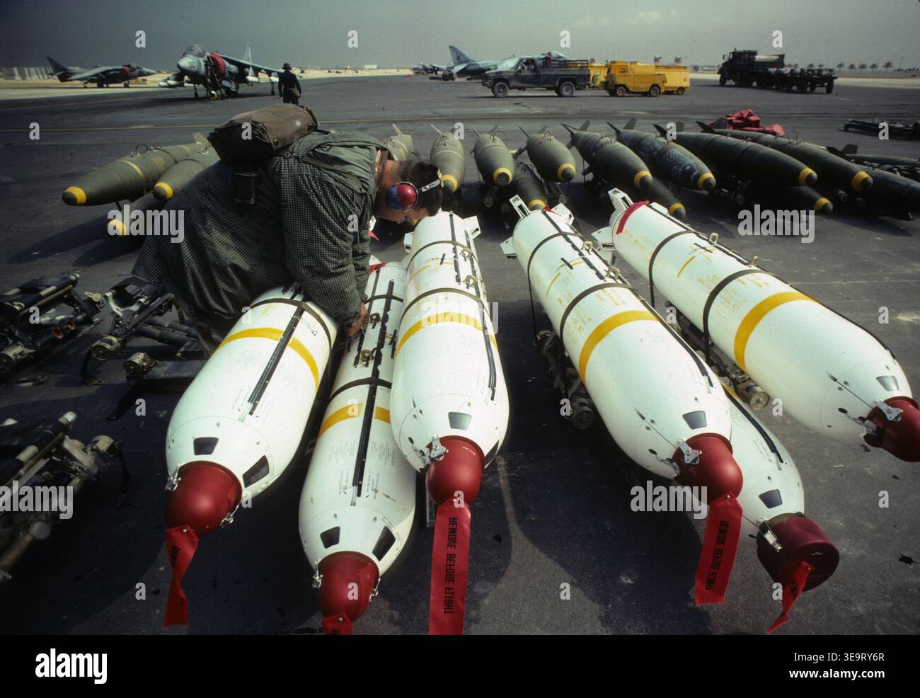 Dhahran, Saudi Arabia;February 5, 1991-Cluster bombs (in white) are ...