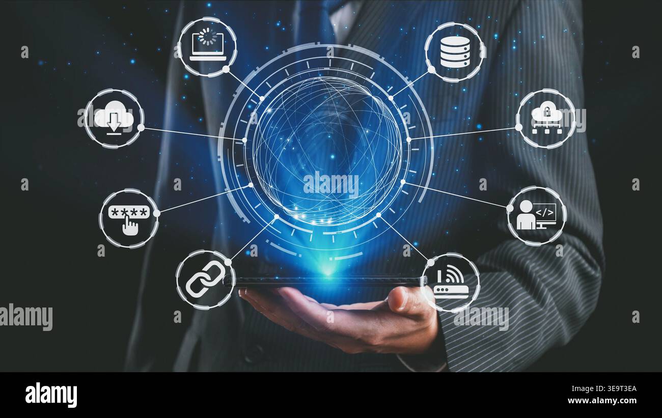 Cloud computing, cloud strategy, and cloud technology transforming digital infrastructure with scalable services, secure data storage, and cloud-based Stock Photo