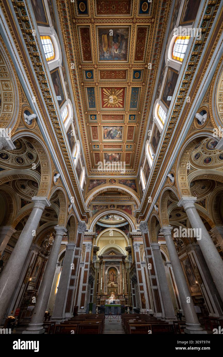 Rome, Italy - Aug 29, 2025: Central nave of the Basilica of the Sacred ...