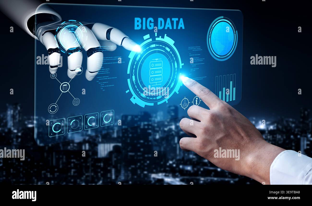 Using AI for Big Data analytics to gain business intelligence and insights. AI processing and visualizing large datasets for strategic decisions Stock Photo