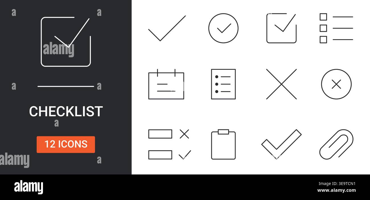 Checklist Icons Set Editable Stroke Line Vector Illustration. Stock Vector