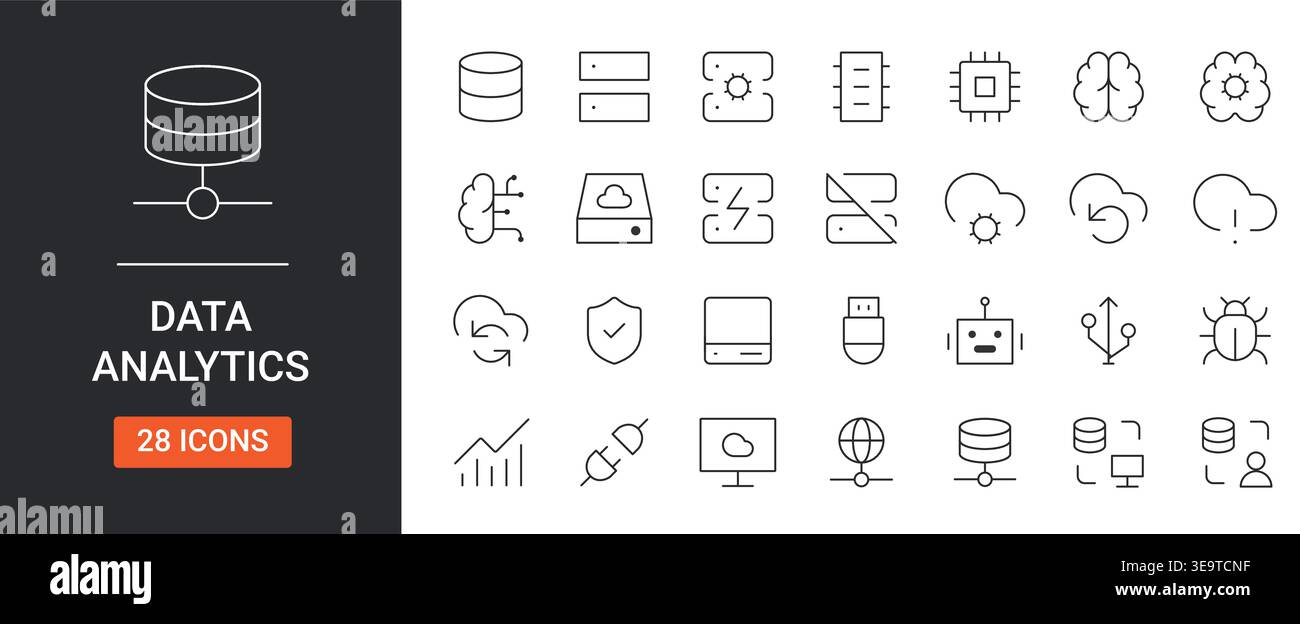 Data Analytics Icons Set Editable Stroke Line Vector Illustration. Stock Vector