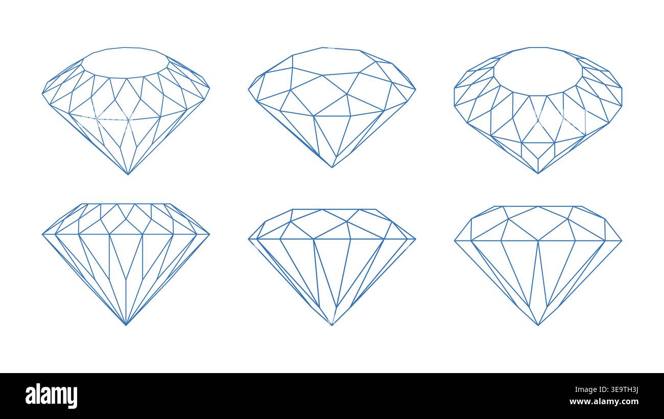 Set of elegant gemstone and diamond icons in outline style. Stock Vector