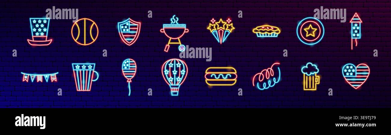 USA Travel Neon Objects Stock Vector