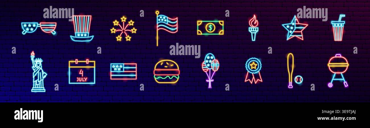 USA Country Neon Objects Stock Vector