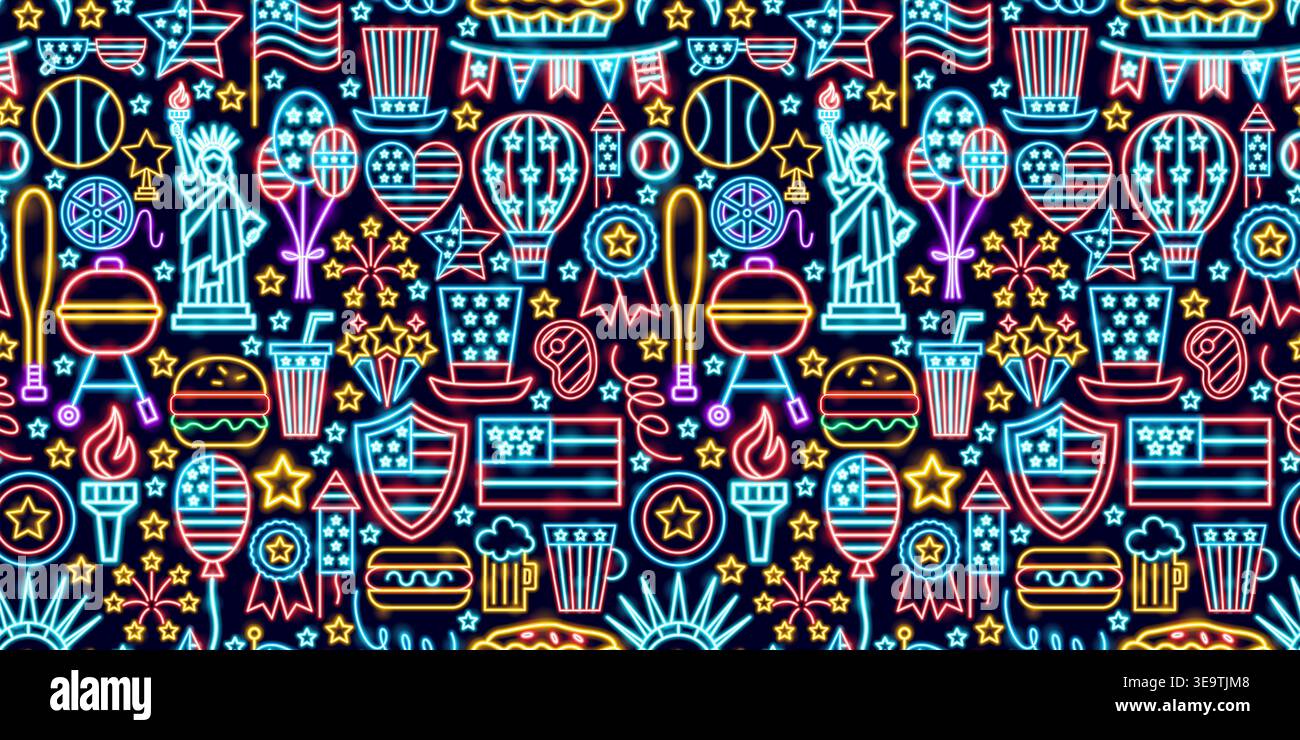 USA Neon Glow Seamless Pattern Stock Vector