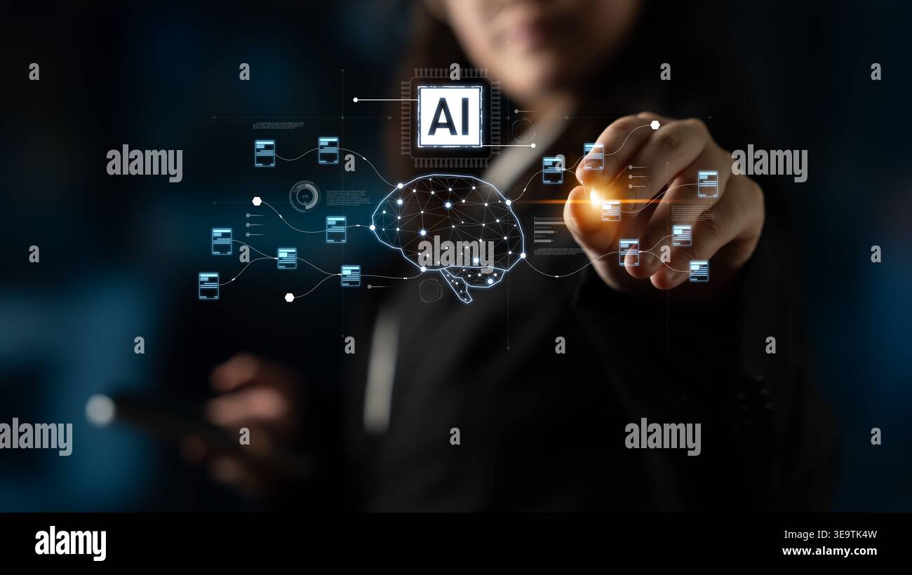 AI neural network and data processing system visualizing artificial ...