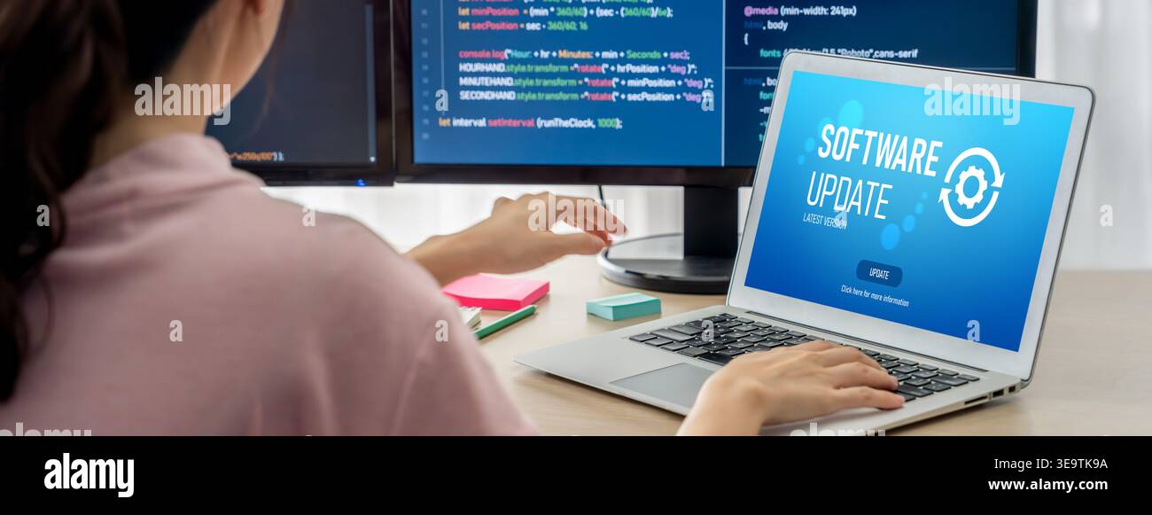 Software update on computer for brisk version of device software upgrade Stock Photo