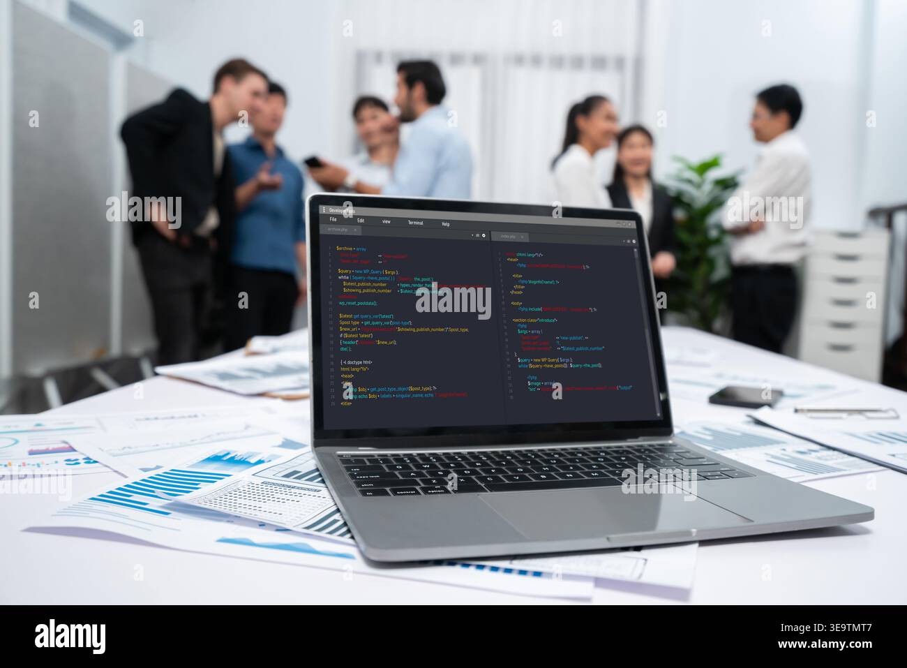 Software development programming on computer screen for brisk application and program coding Stock Photo