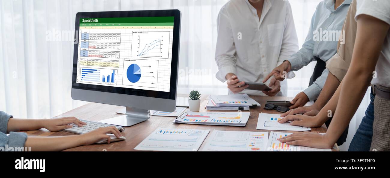 Spreadsheet document information financial startup concept. data and graphs in spreadsheet documents for online analysis project dashboard accounting Stock Photo