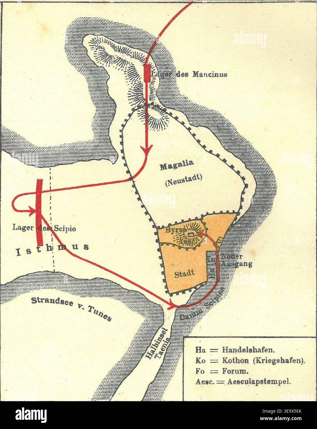 Eduard Rothert (1839–1916) was a German historian and cartographer. The historical photographic print reproduces his 1906 atlas pages documenting the Siege of Carthage (149–146 BCE) and related ancient Near Eastern, Greek, and Roman historical geography. Stock Photo