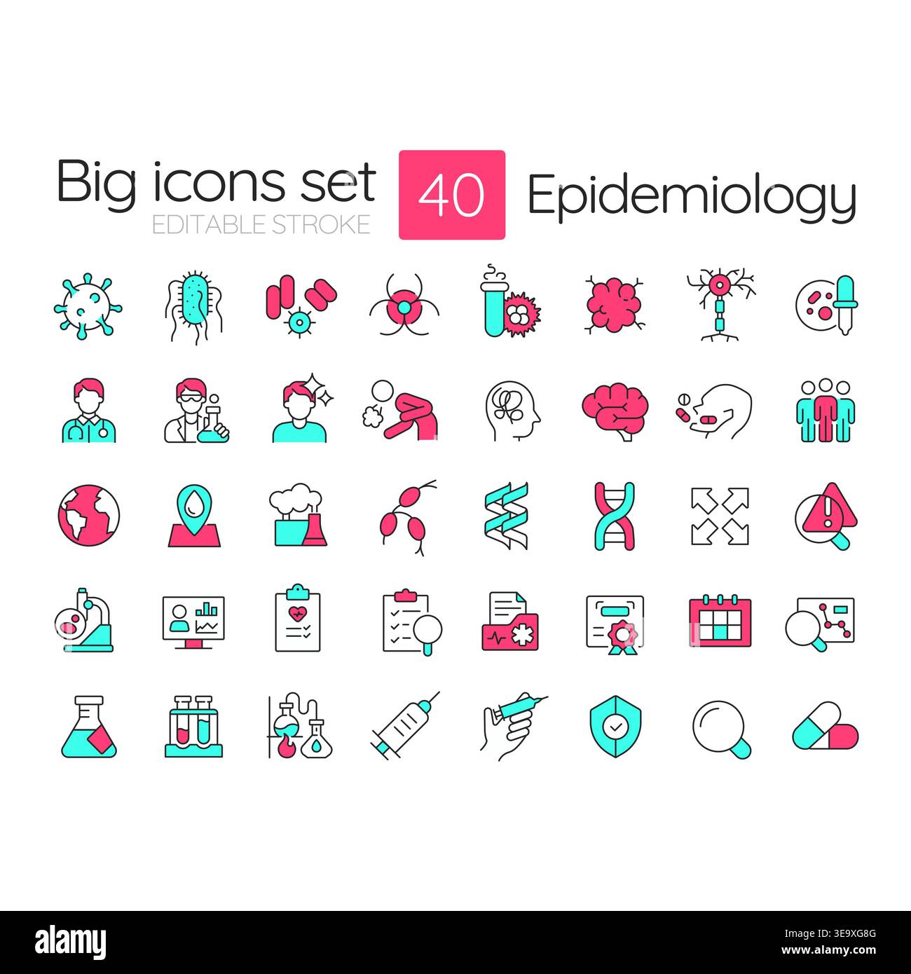 Epidemiology line color icons set Stock Vector