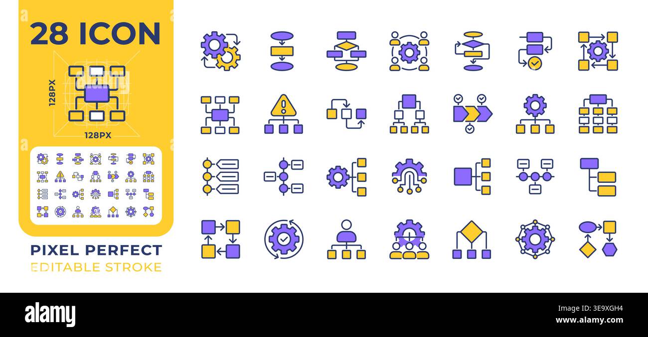 Workflow pixel perfect line color icons set Stock Vector
