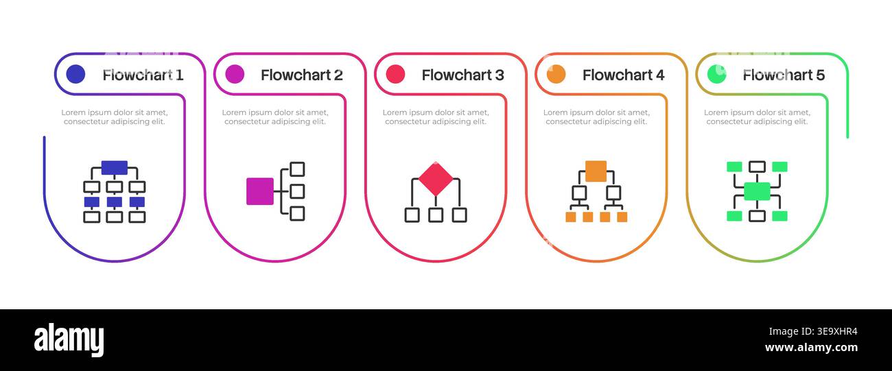 Flowcharts multicolor rounded infographic 5 steps Stock Vector