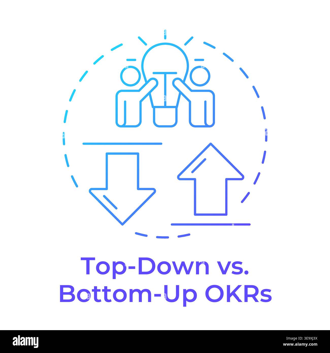 Top down versus bottom up okrs blue gradient concept icon Stock Vector