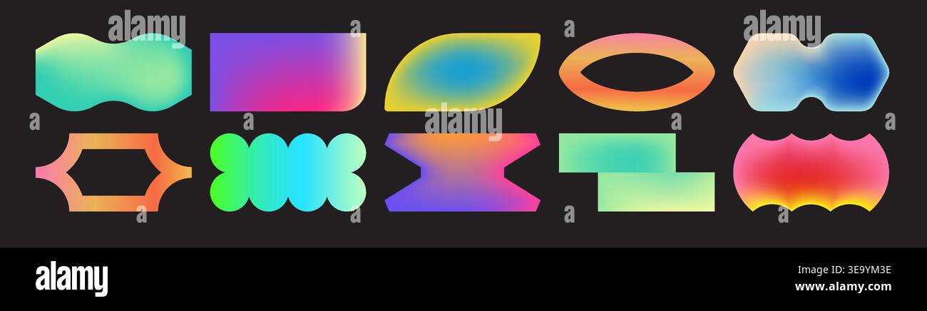 Cool gradient abstract geometric shapes set. Trendy Y2K Stock Vector