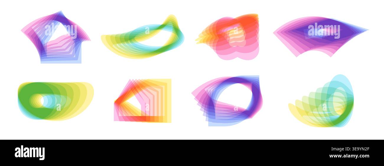Overlapping shapes set. Trendy gradient transparent geometric elements Stock Vector