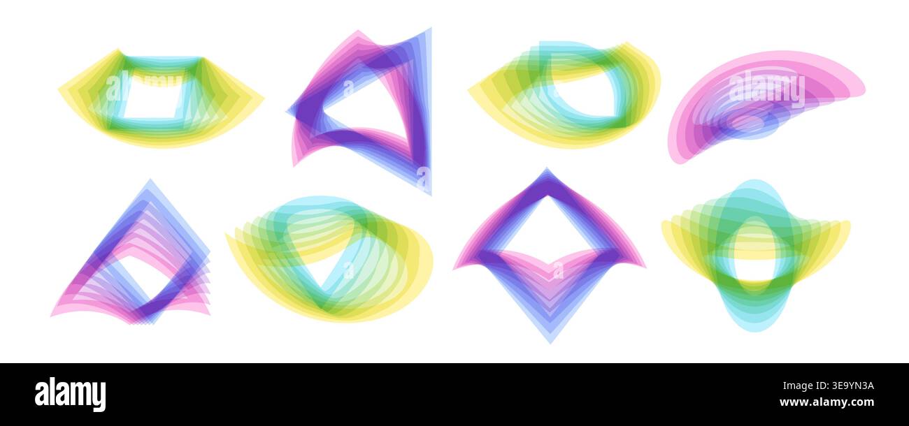 Overlapping shapes set. Trendy gradient transparent geometric elements Stock Vector