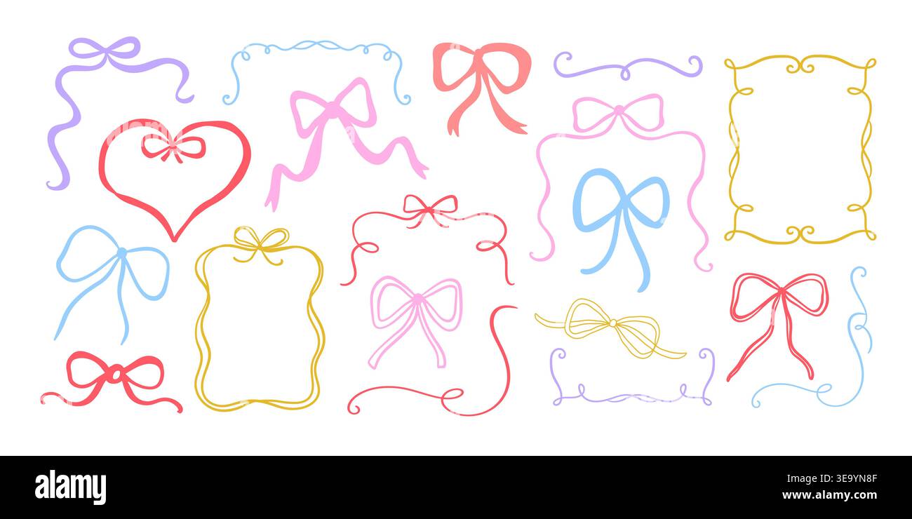 Hand drawn ribbon frames, decorative borders set Stock Vector