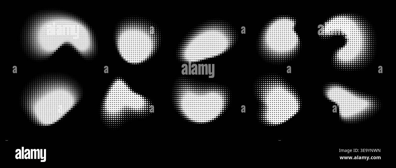 Abstract organic halftone shapes set. White dotted random elements collection Stock Vector