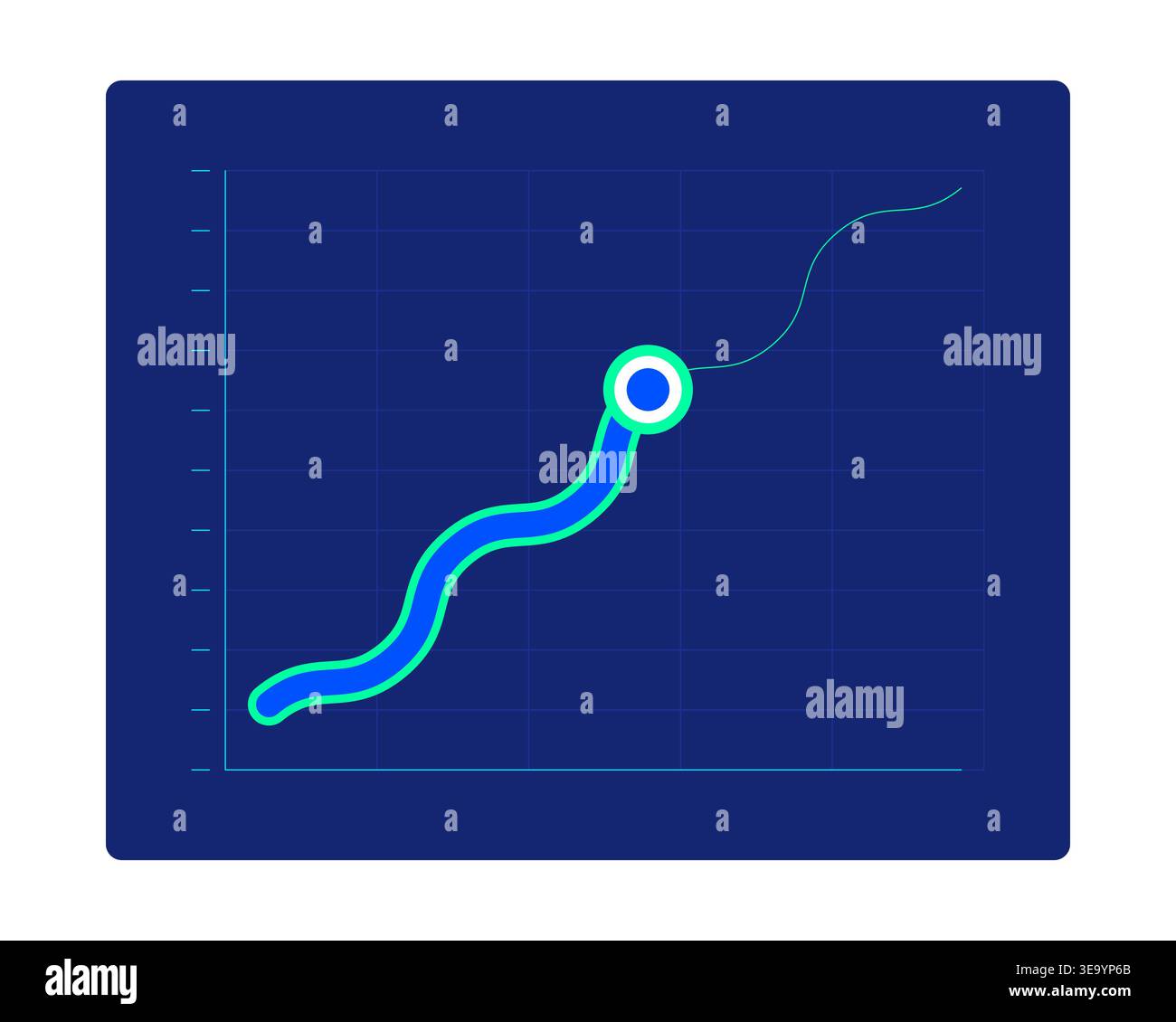 Wavy line graph with trend point neon dashboard UI element Stock Vector