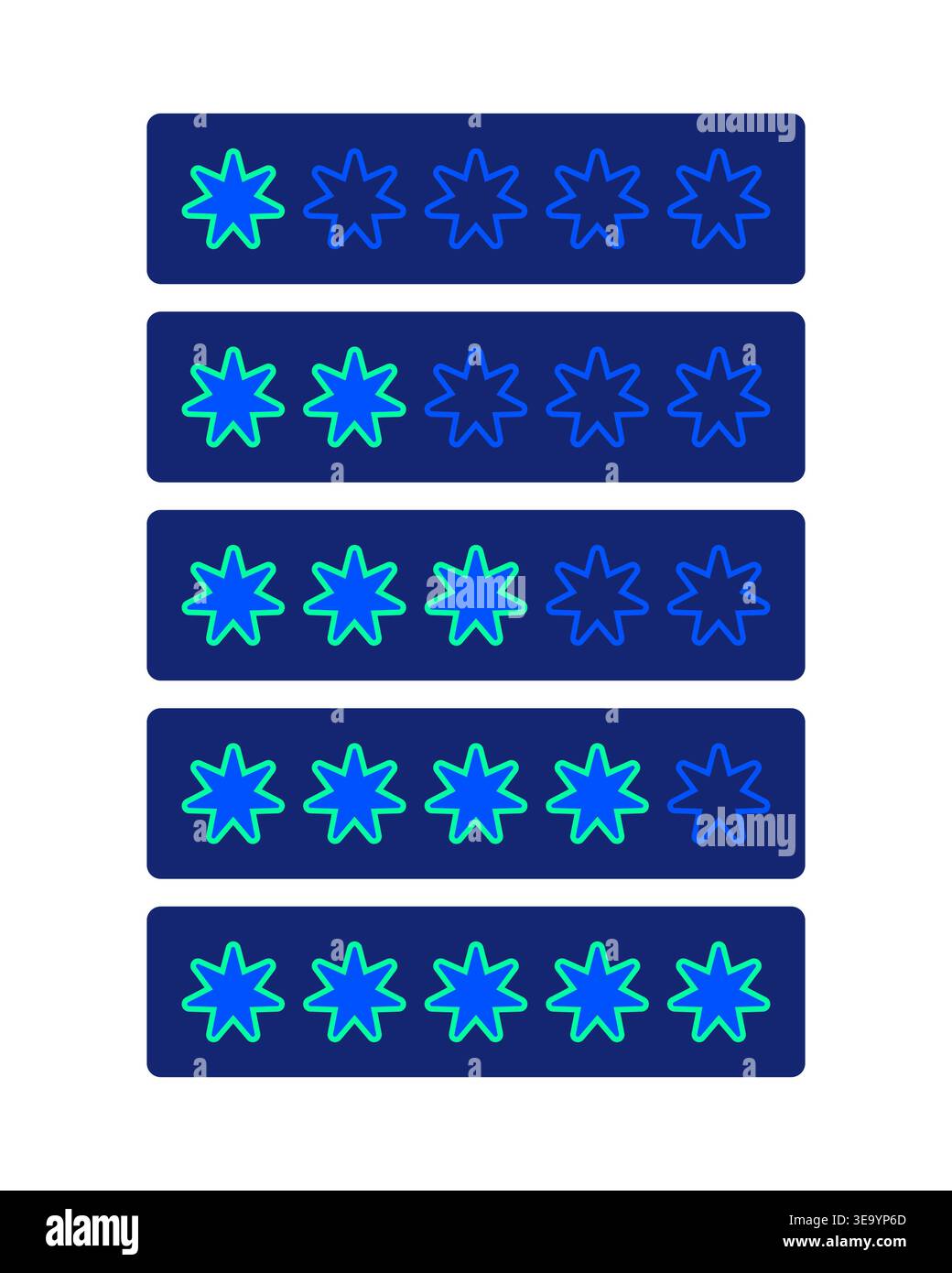 Star rating progress levels neon dashboard UI element set Stock Vector