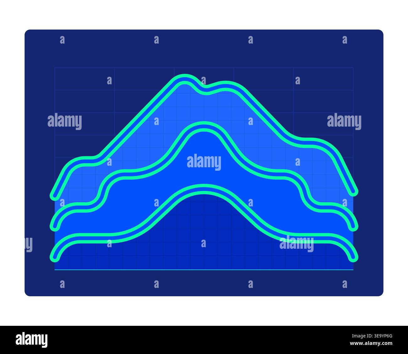 Layered area chart neon dashboard UI element Stock Vector