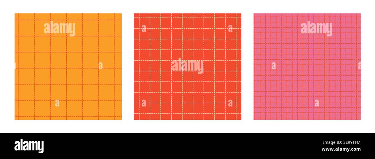 Trendy checkered background set. Straight dashed line grid Stock Vector