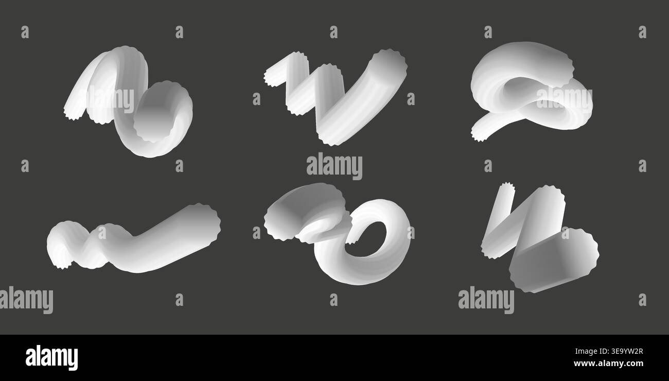 3d twisted lines collection. White gradient blend line Stock Vector