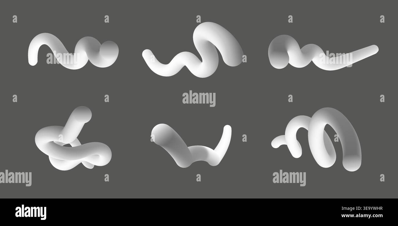 3d twisted lines collection. White gradient blend line Stock Vector