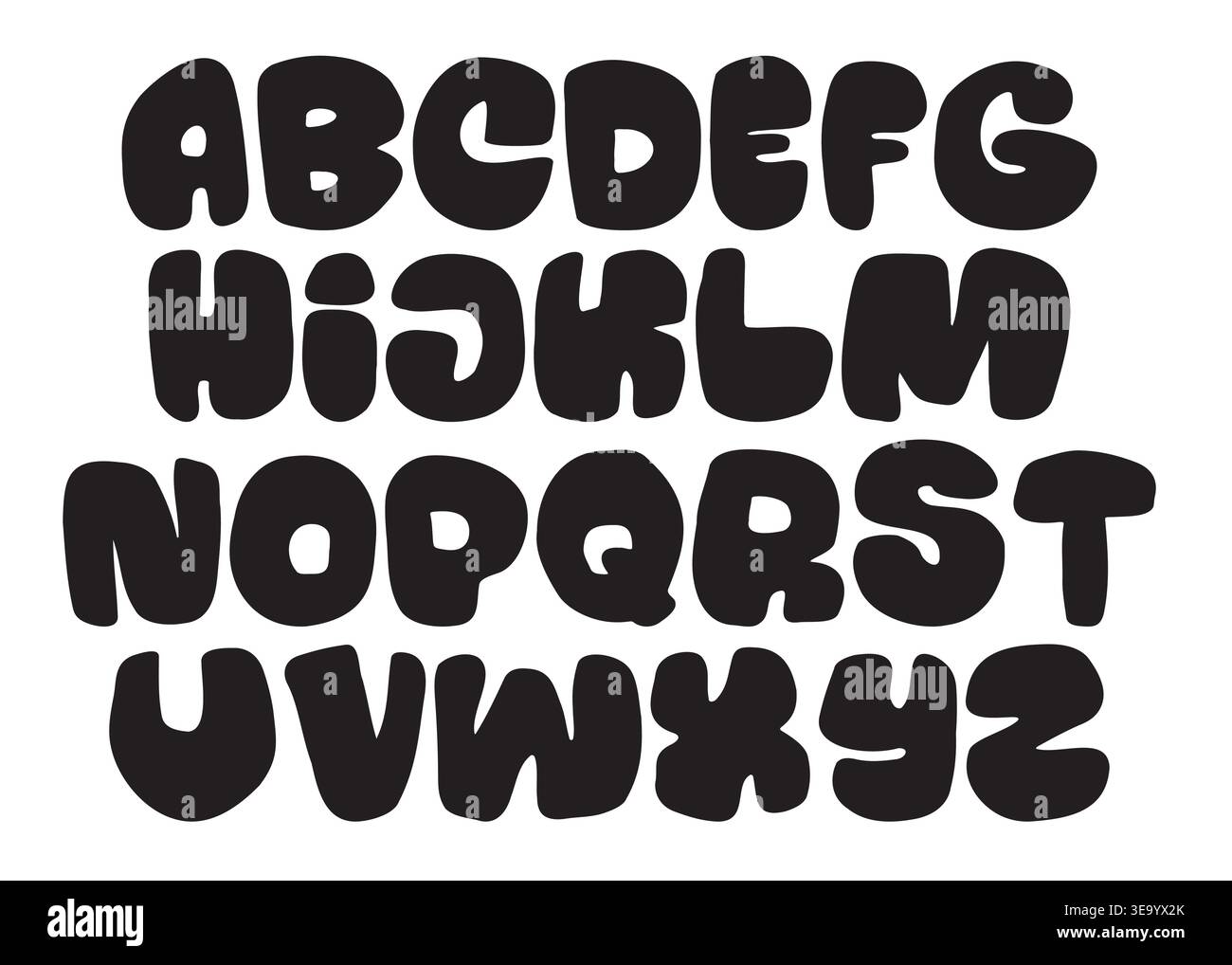 Creative doodle drawing alphabet. Bold cute playful rounded font Stock Vector