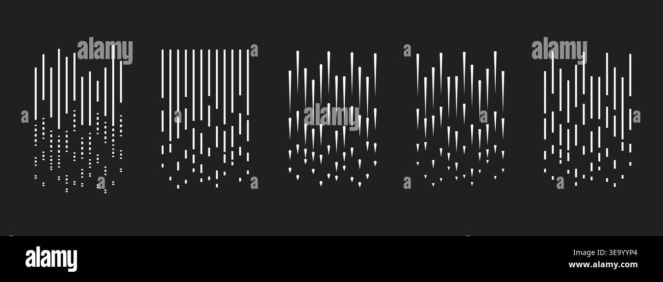 Speed lines set. Motion effect, white lines on black background Stock Vector