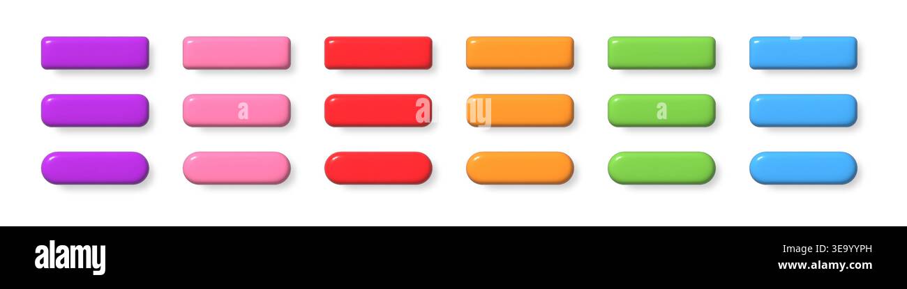 List menu button set. Colorful realistic 3d design element collection. Stock Vector