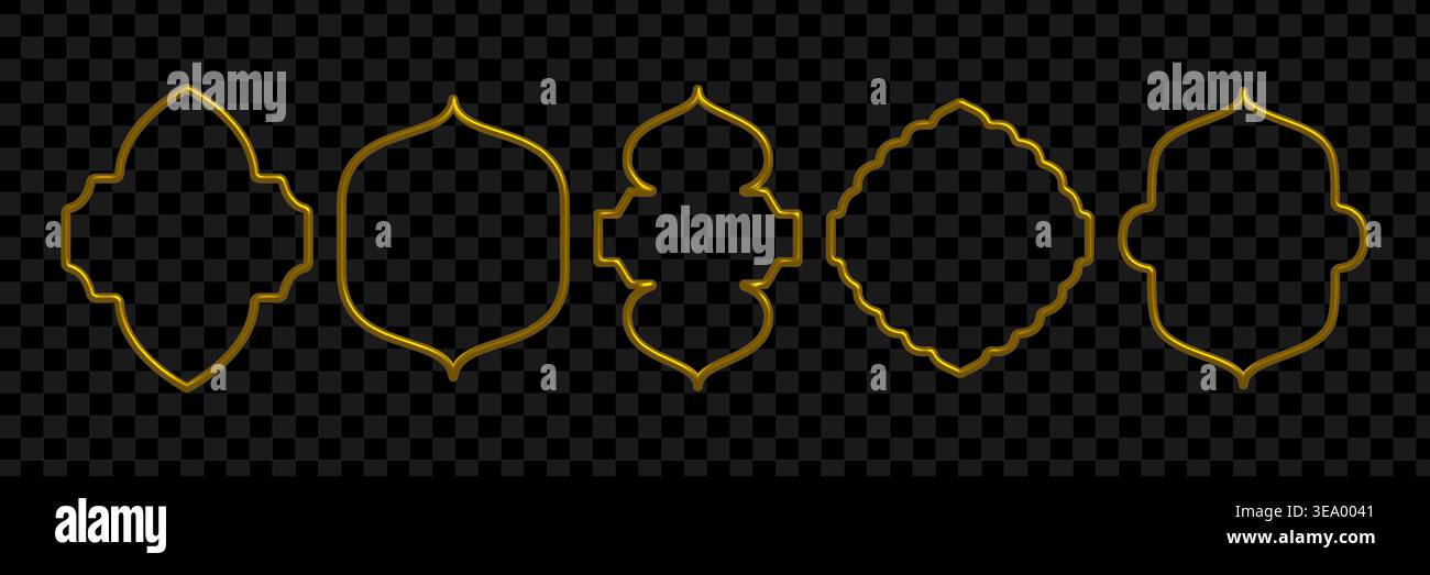 Golden 3d border collection. Islamic frame shapes Stock Vector