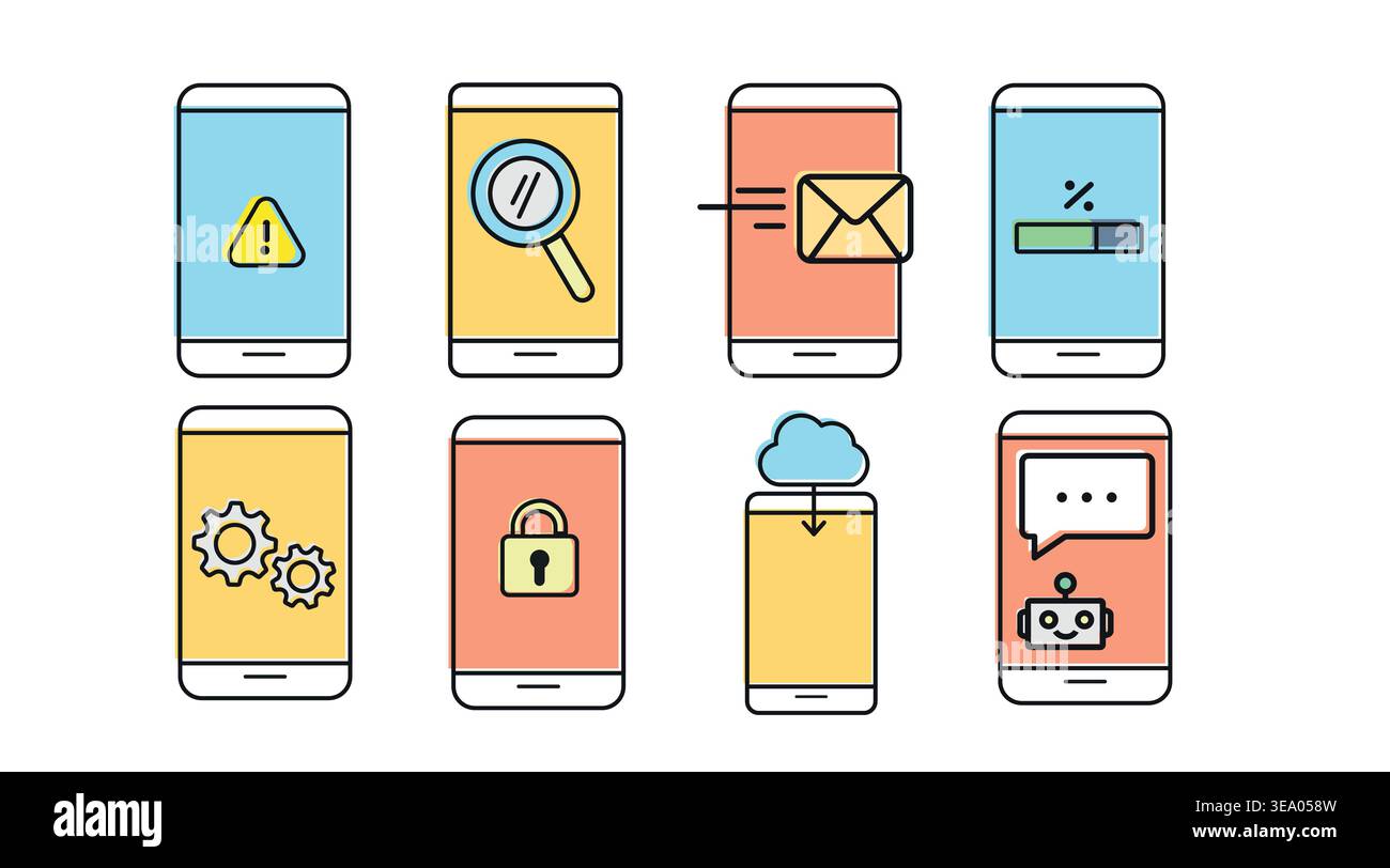 Modern smartphone service icon set Stock Vector